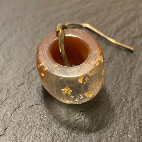 Amber Carmel Clear Resin Gold Tone Nugget Accent Dangle Earrings - Picture 10 of 11